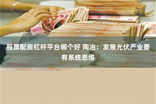 股票配资杠杆平台哪个好 陶冶：发展光伏产业要有系统思维