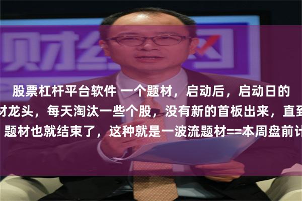 股票杠杆平台软件 一个题材，启动后，启动日的首板就开始逐步竞争题材龙头，每天淘汰一些个股，没有新的首板出来，直到龙头最终角逐出来，题材也就结束了，这种就是一波流题材==本周盘前计划选股逻辑分享——本周我是如何做万丰奥威与